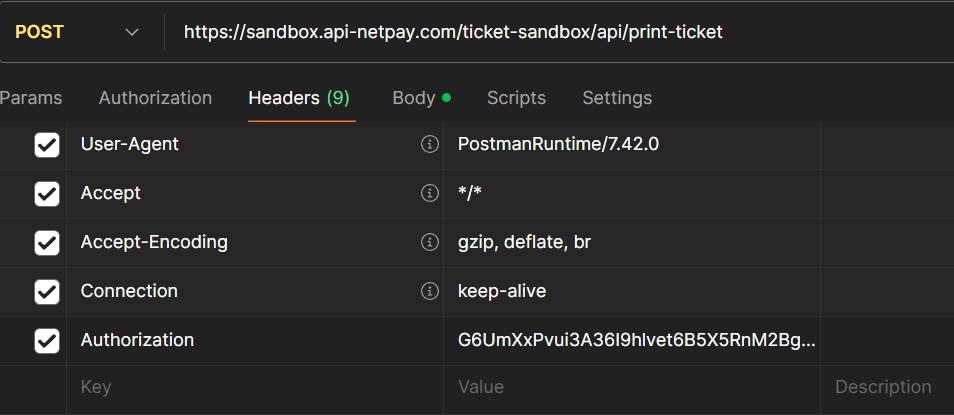 Encabezado con el campo Authorization y valor de API Key.