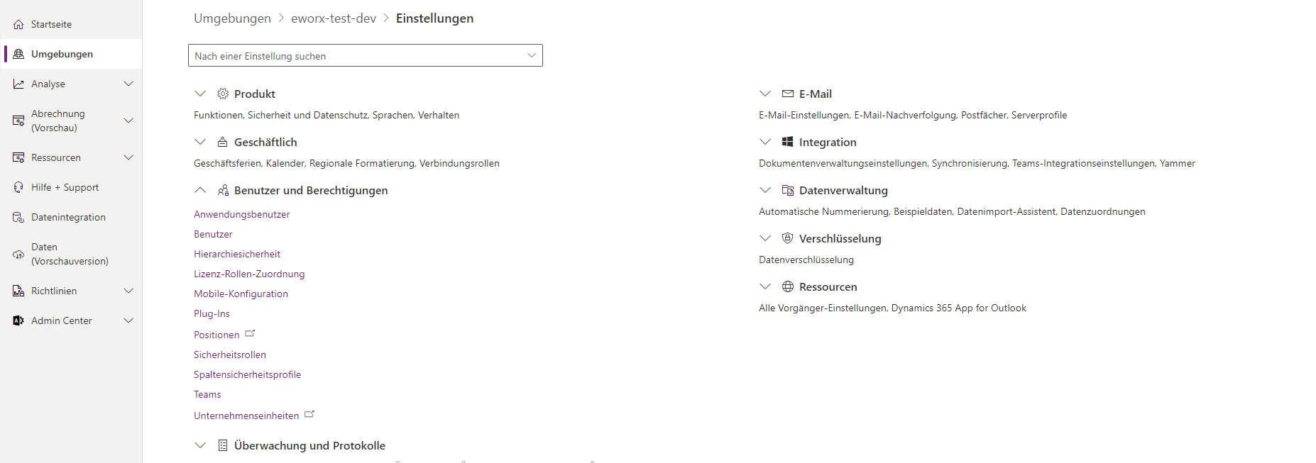 powerplatform settings Powerplatform Einstellungen