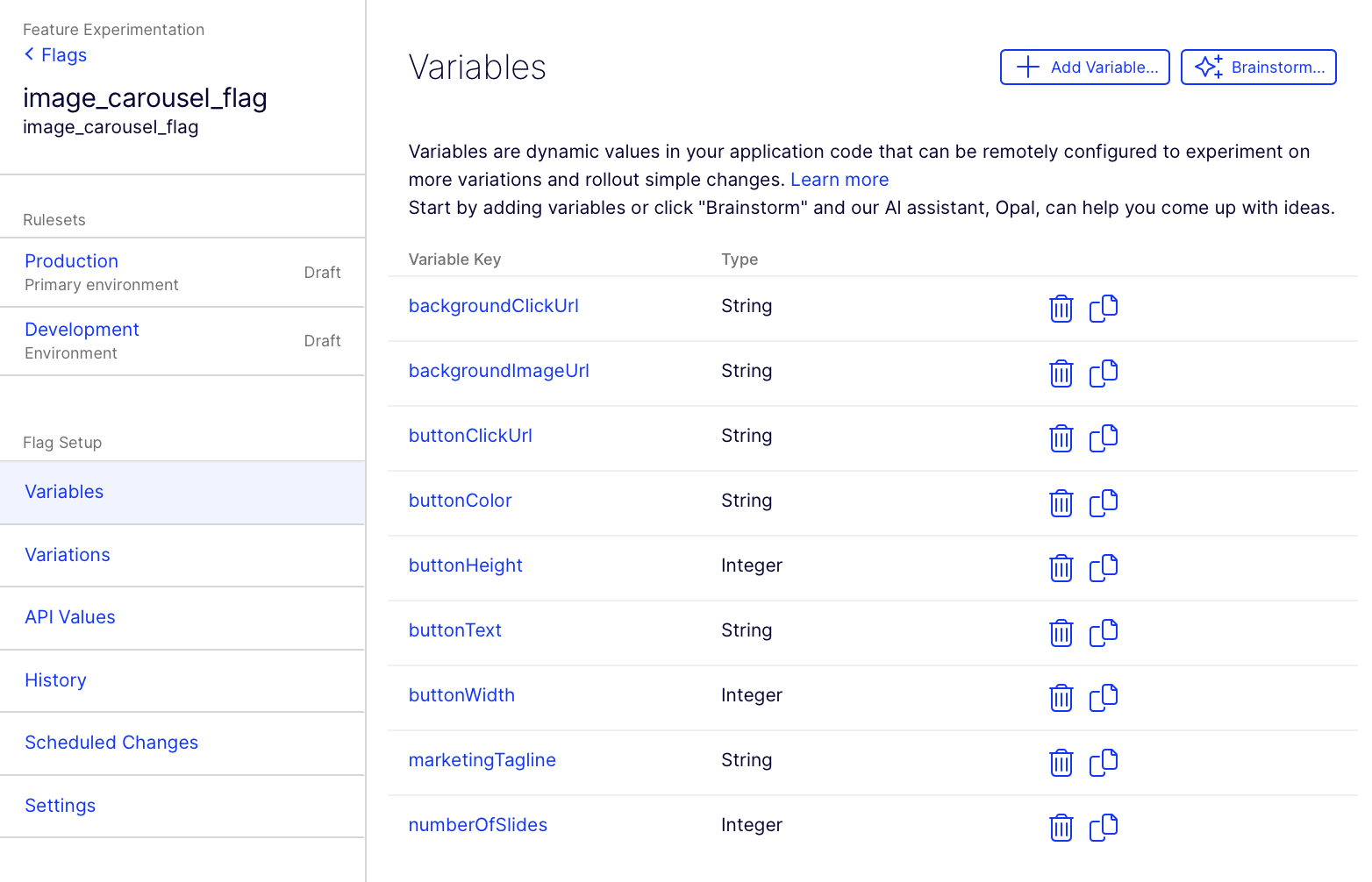 Variables set in Optimizely