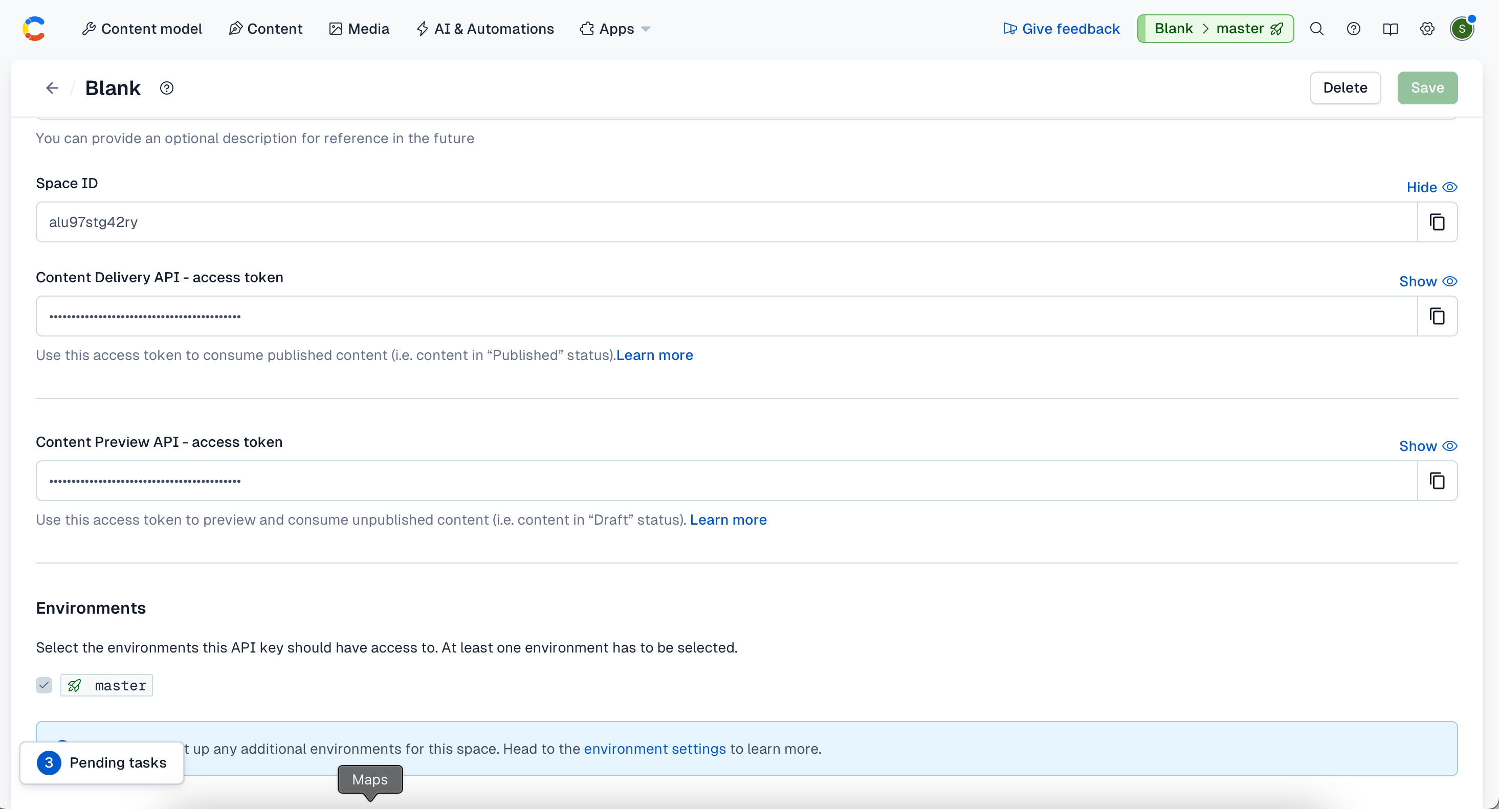 Find Contentful API Credentials