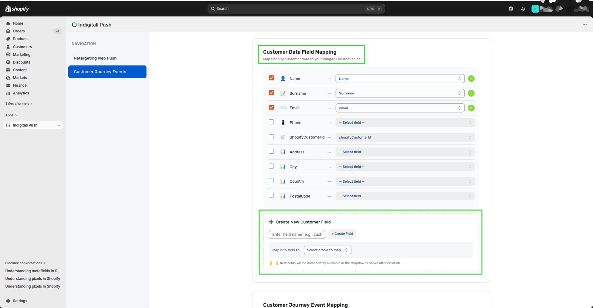 indigitall custom field