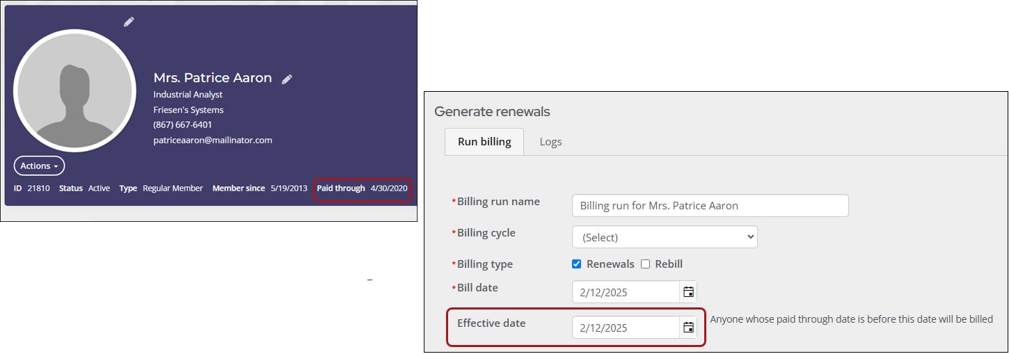 Showing that effective date needs to be after the paid through date