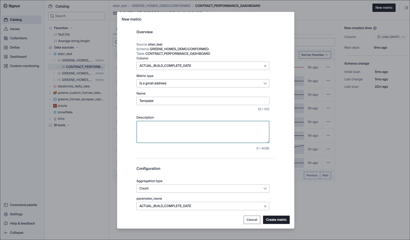 Creating a metric using a is a gmail address template