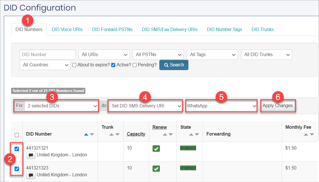 Screenshot of the screen with enabling Delivery URI for DIDs