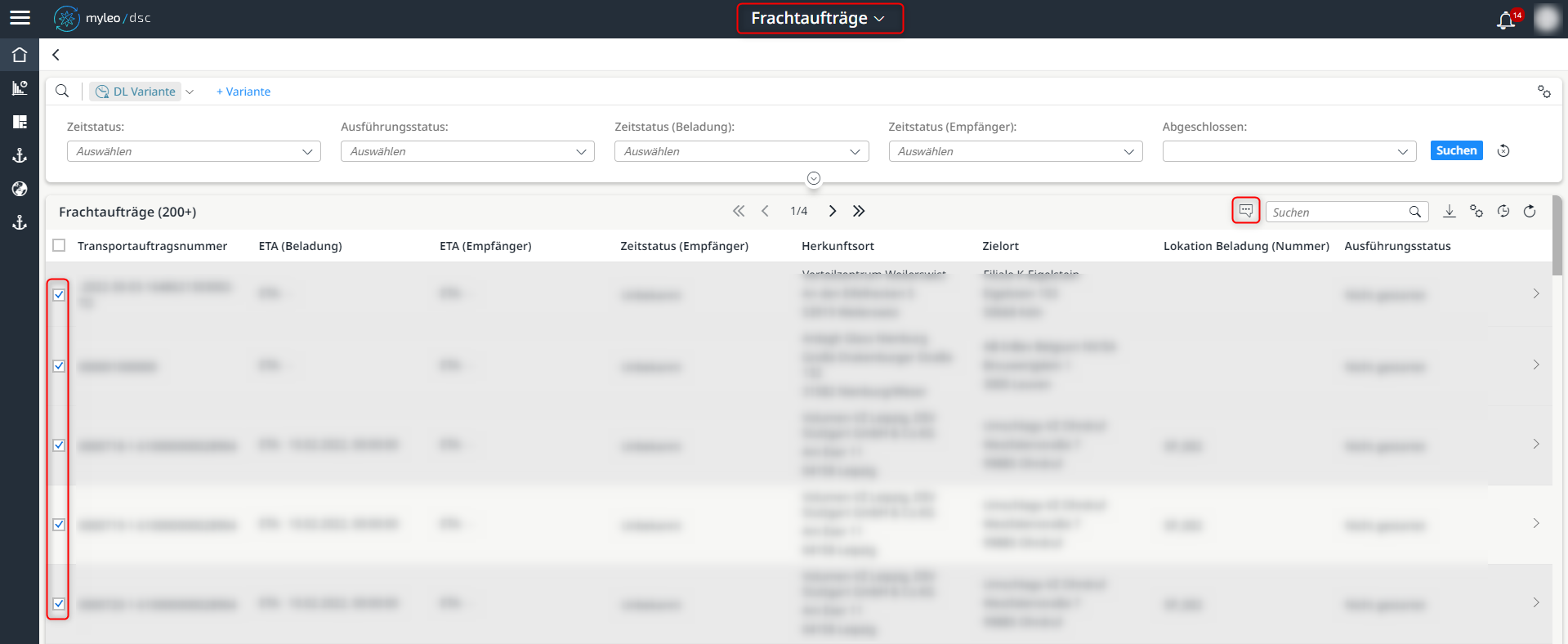 Erstellung eines Tickets, das sich auf mehrere Frachtaufträge bezieht