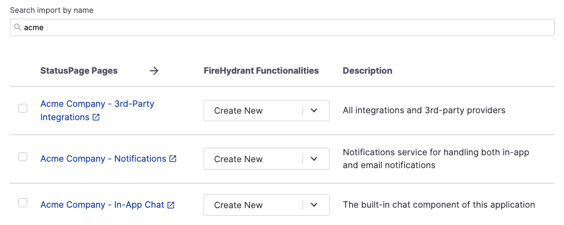 The import view for Statuspages