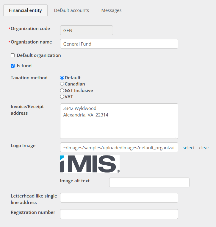 Financial entity configuration window