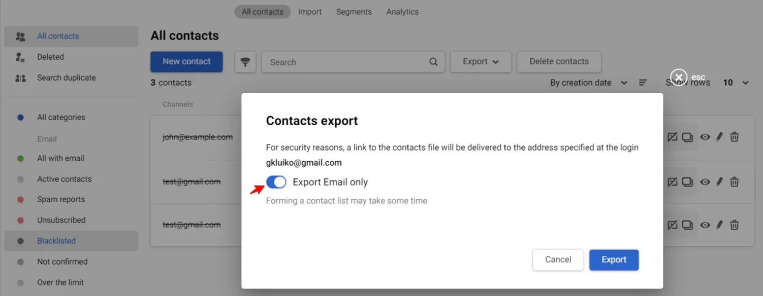 Export Email only