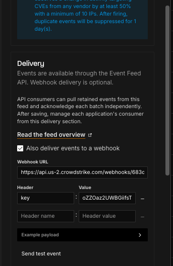 Configuring a GreyNoise event feed webhook destination