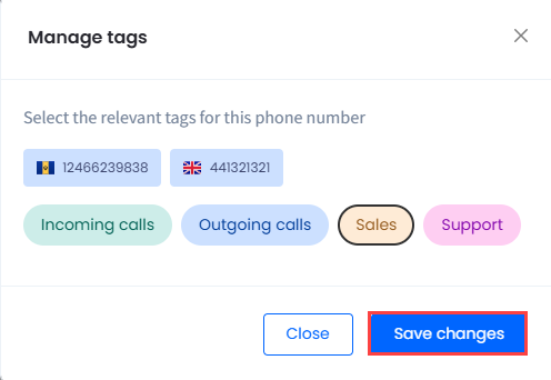Screenshot of applying changes to the selected DID numbers