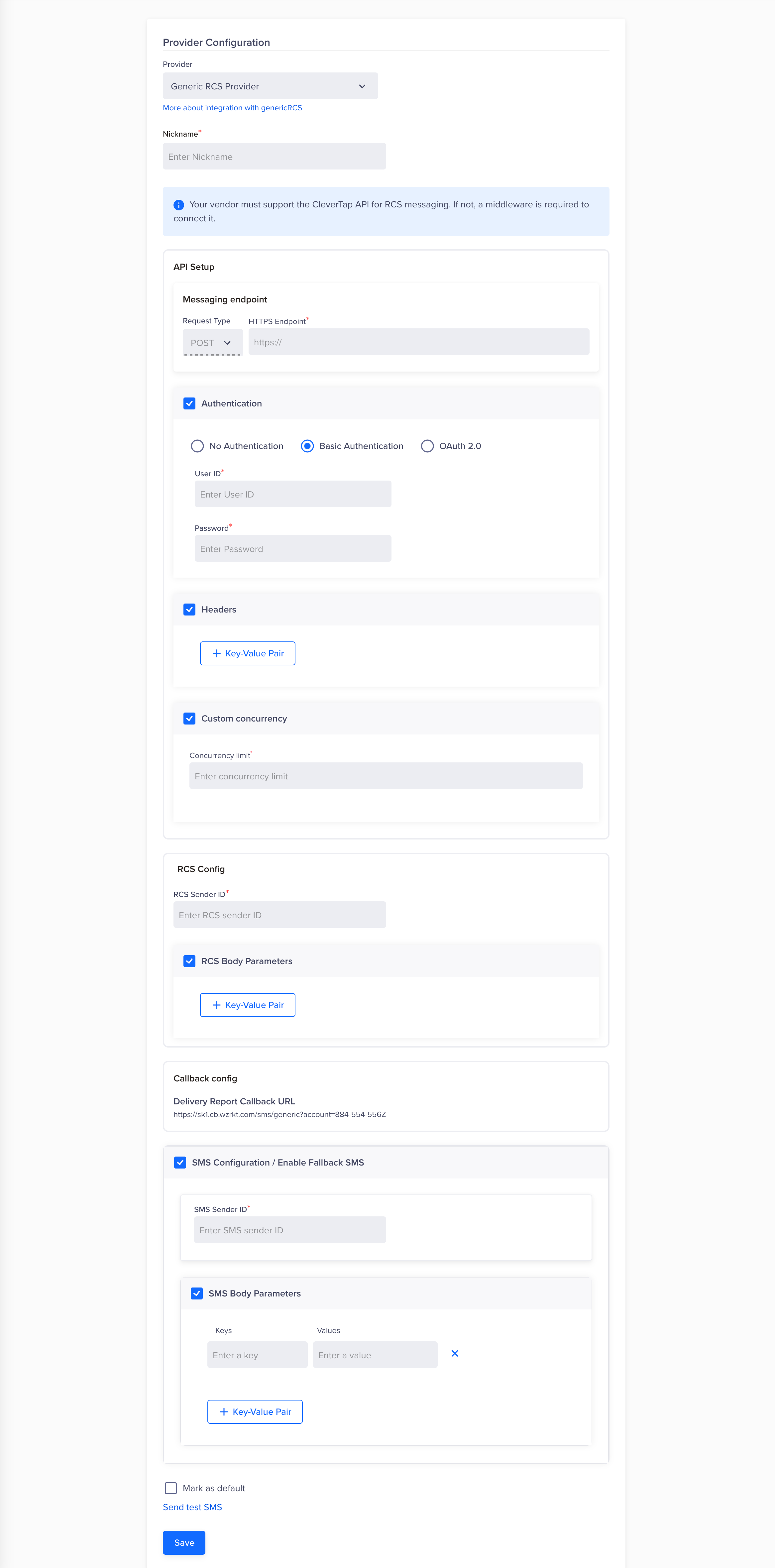 Generic RCS - Provider Setup