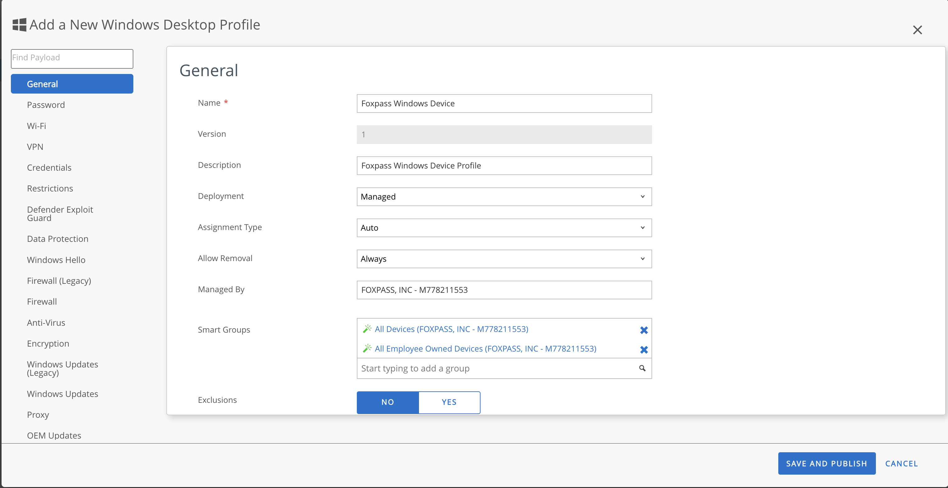 Configure device profile