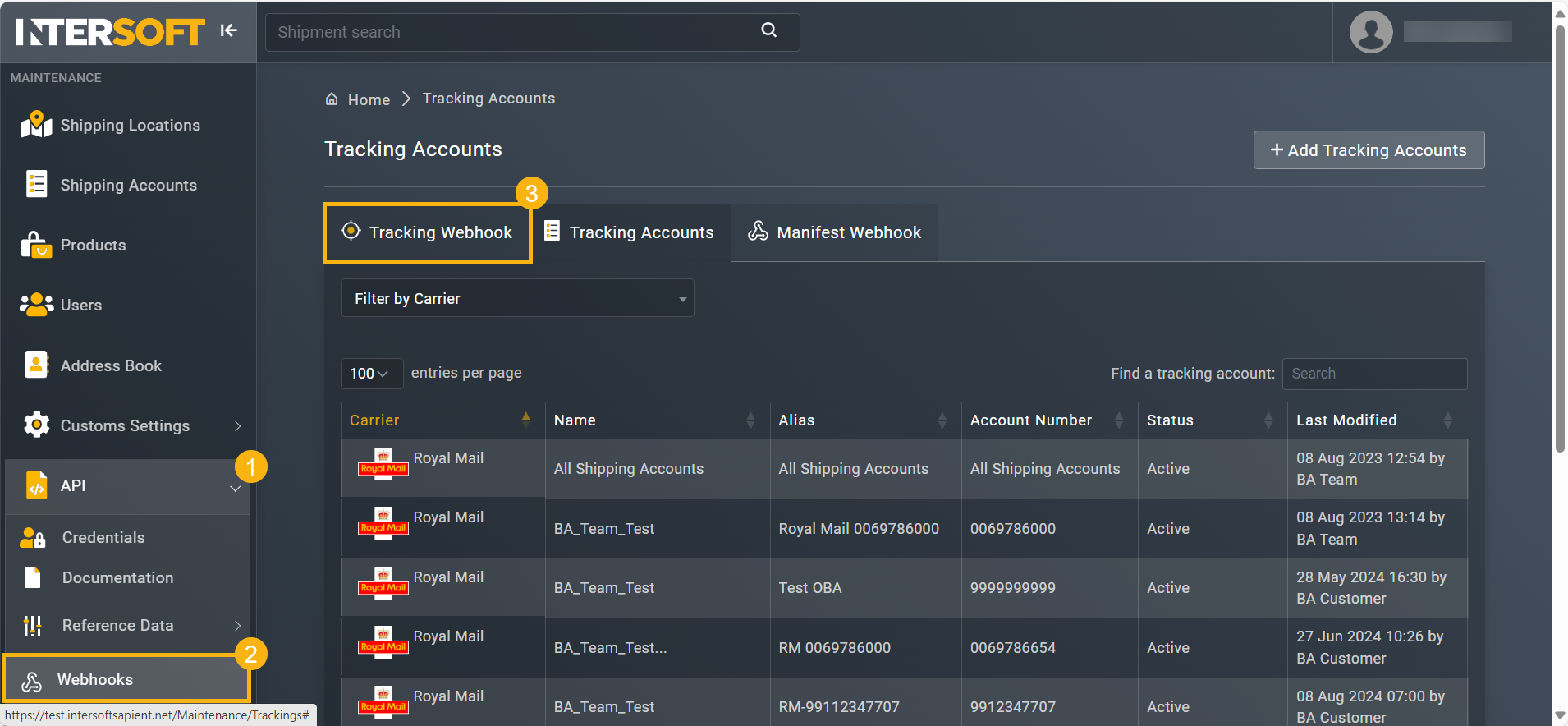 Accessing tracking webhook