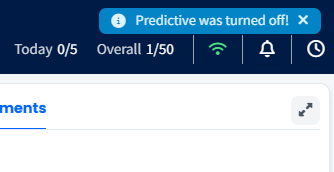 Screenshot with a notification that predictive mode is off