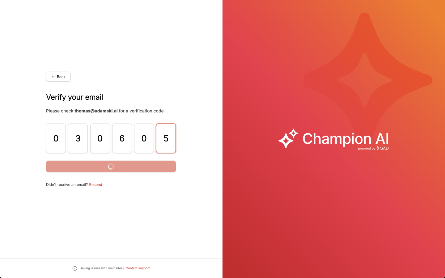  Entering verification code