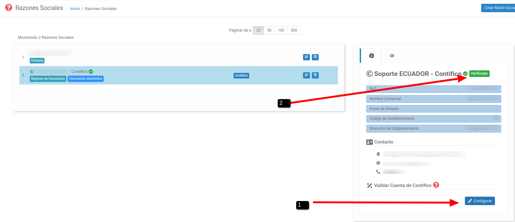 Verificar razon social contifico en wispro