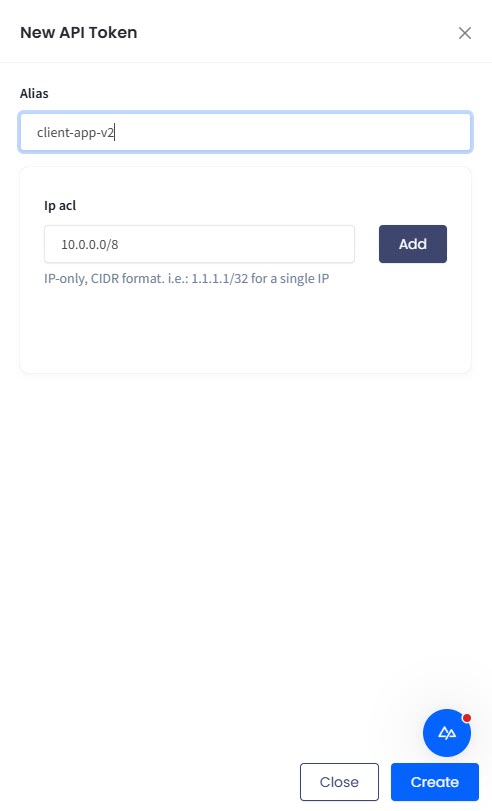 Screenshot of creating an API token