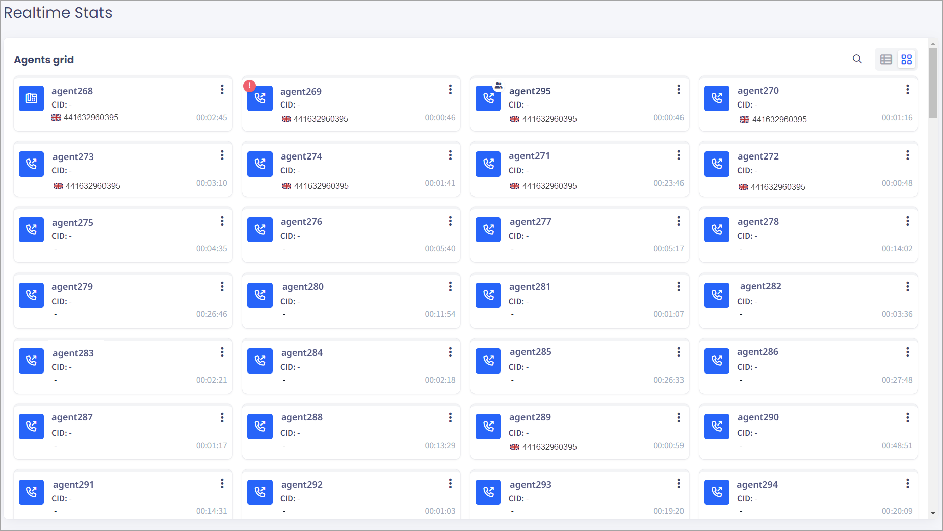 Screenshot of the Agents' grid