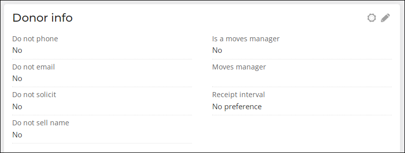 Donor info panel on account page