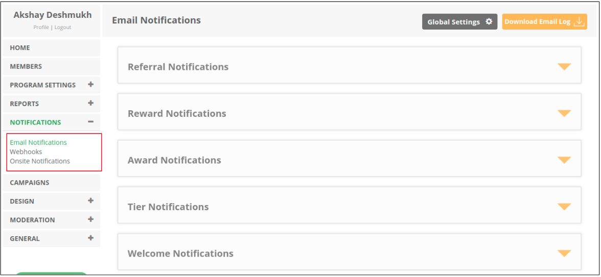 Email notification configuration 