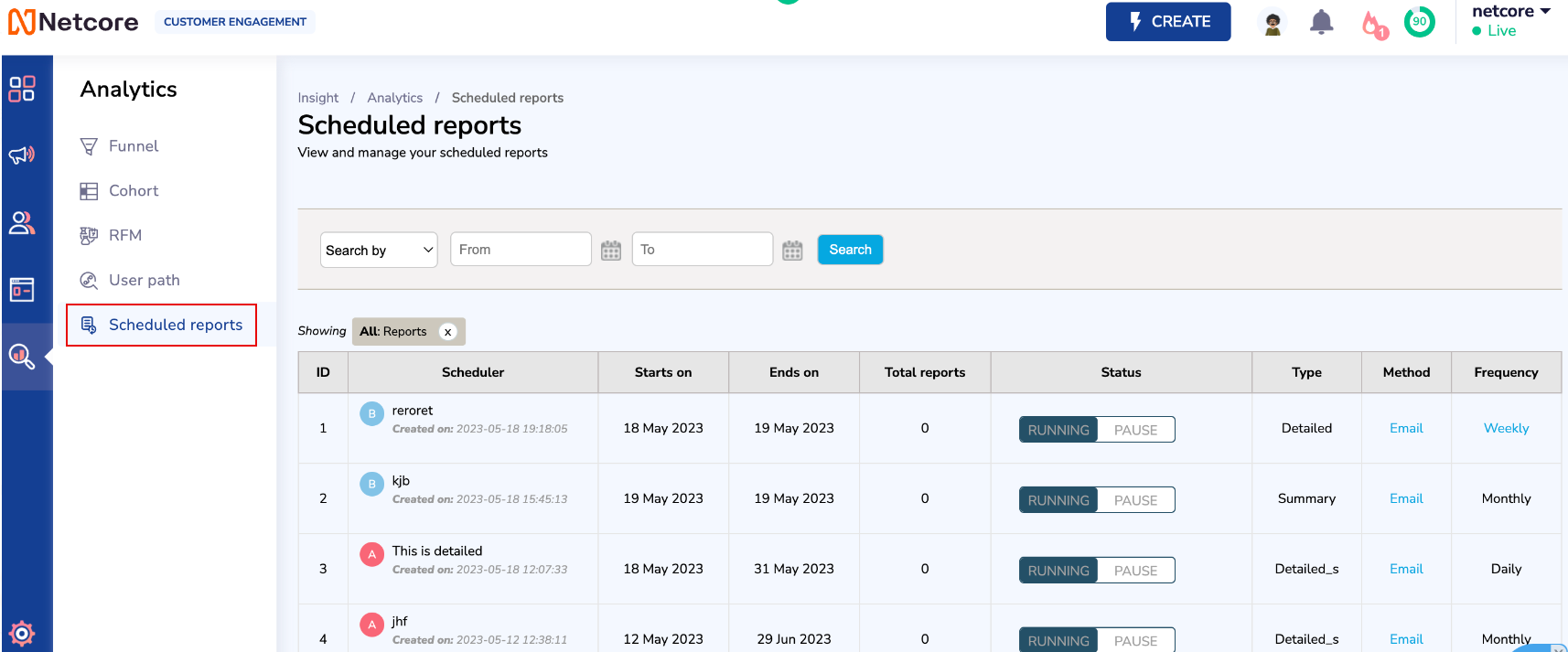 View Scheduled Reports under Analytics section