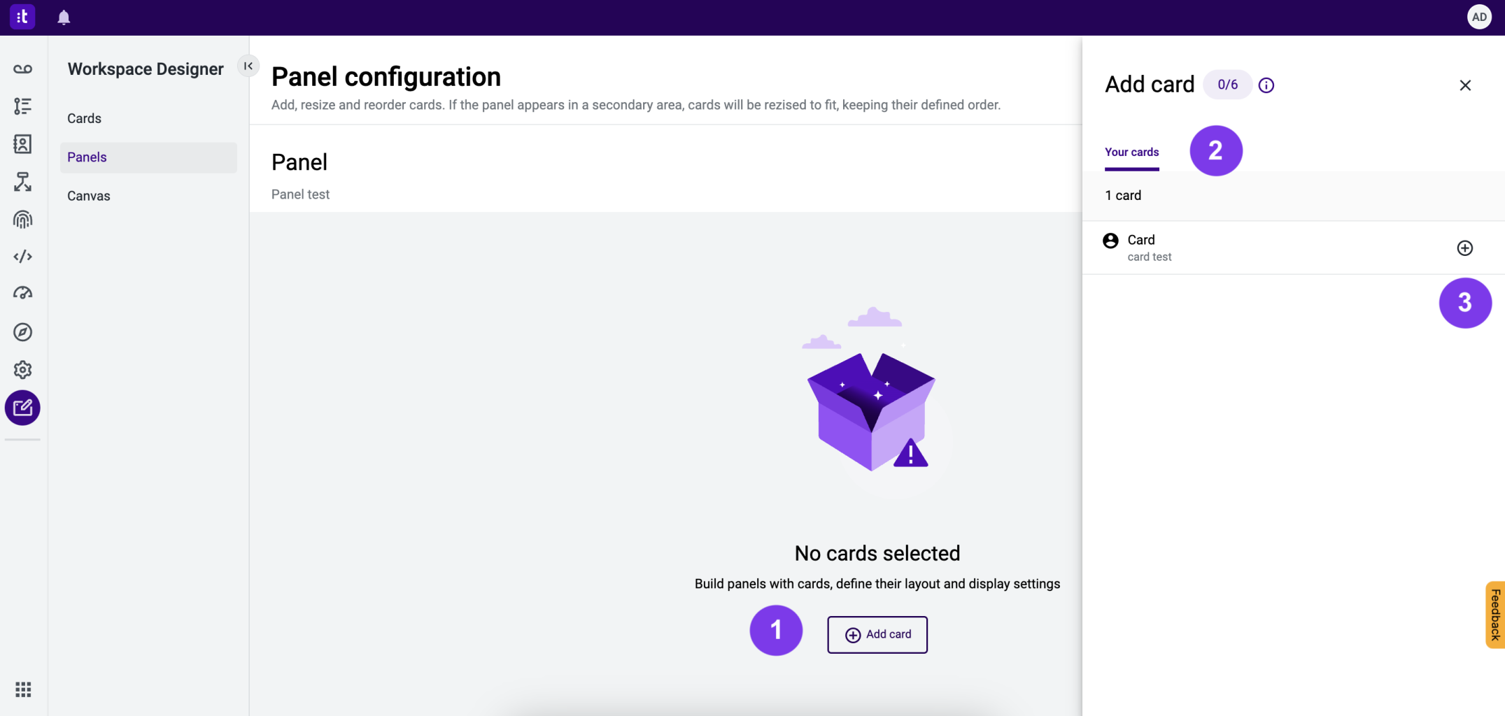 Figure 4 - Adding cards to the panel