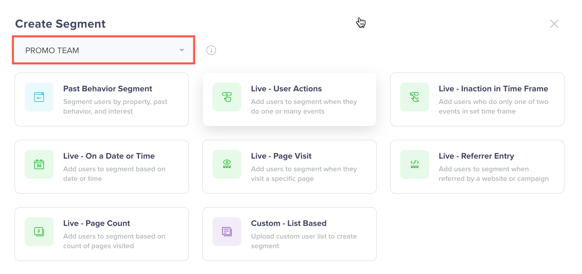 Teams in Create Segment