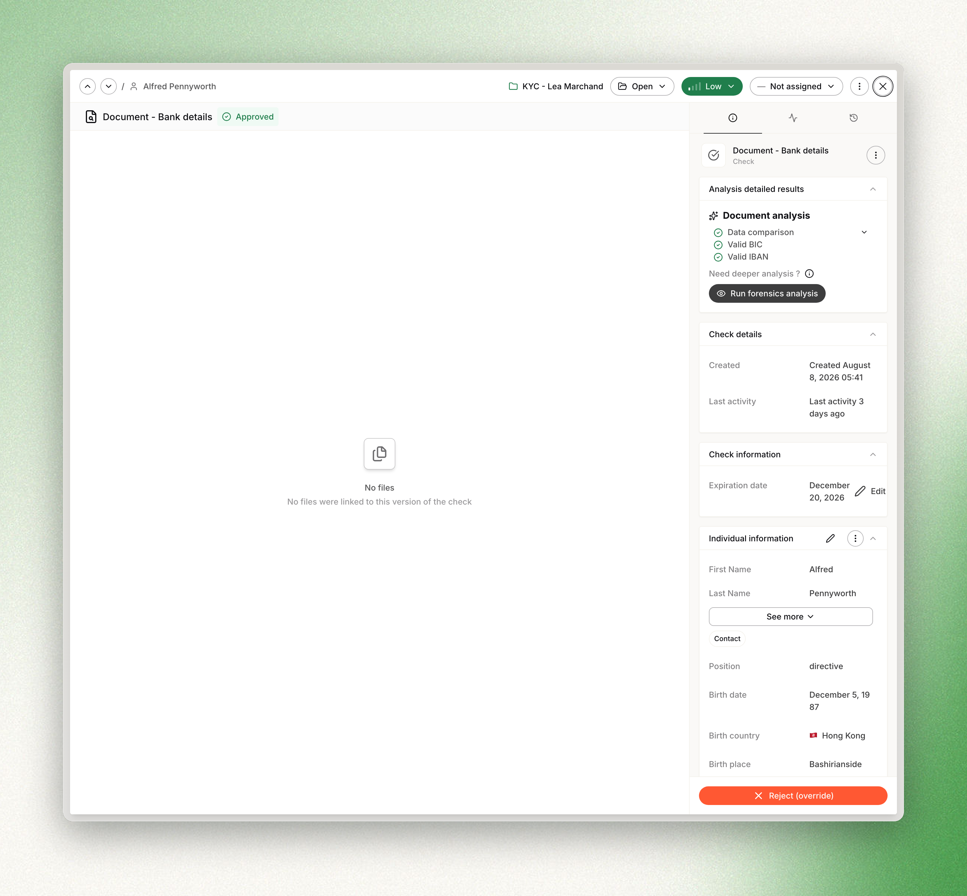 Positive result from automatic document analysis
