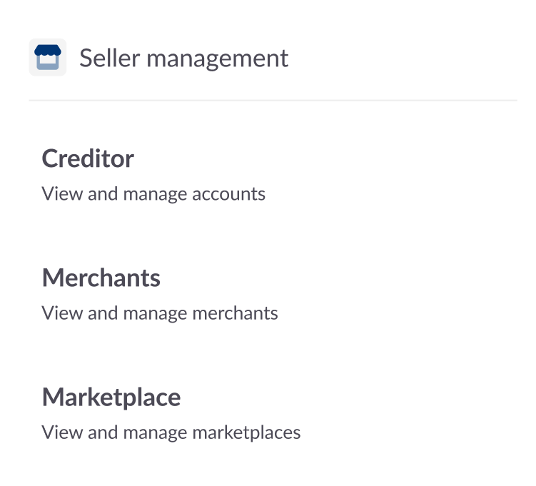 Seller management menu