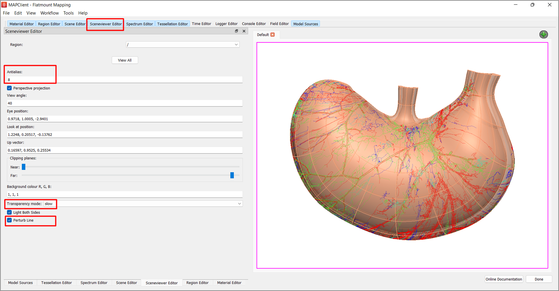 Figure 15. Sceneviewer Editor settings for displaying visualization.