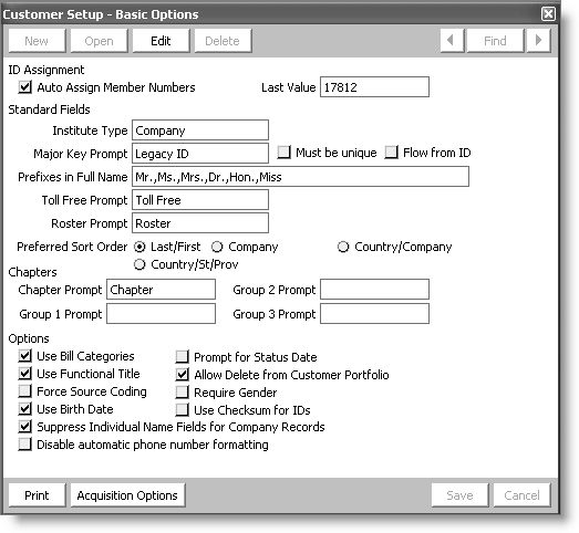 From Customers, select Set up module > General, and click Basic Options