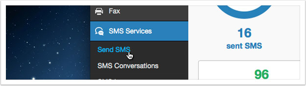 Click the 'Send SMS' link in the left hand menu