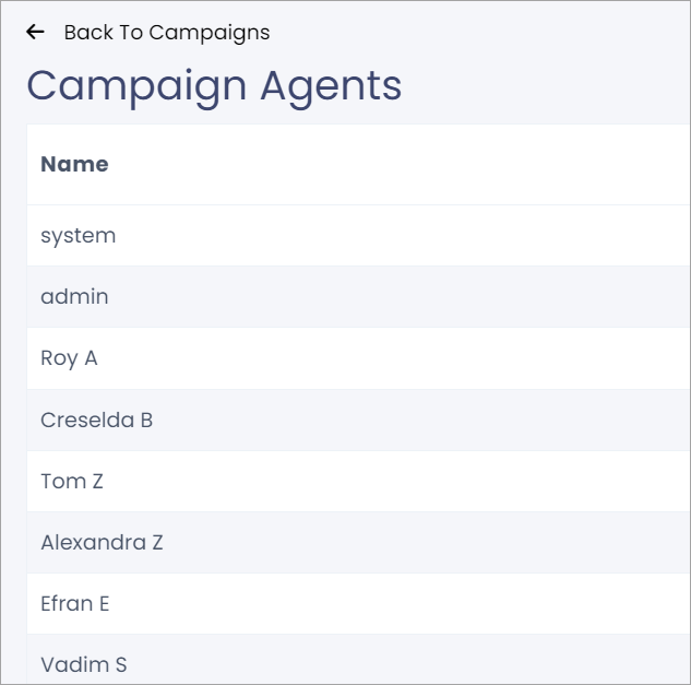 Screenshot of viewing campaign agents