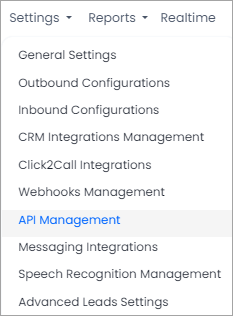 Screenshot of API Management in the Settings menu