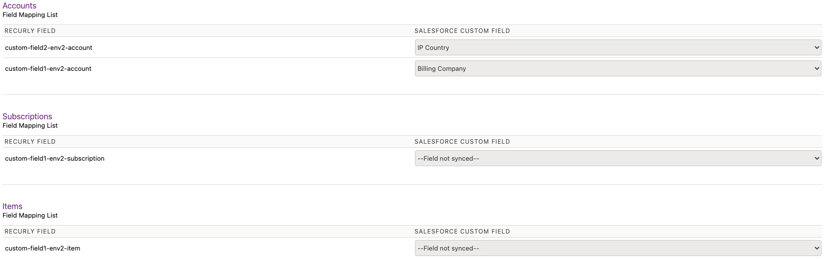 Setting up the mapping for custom fields