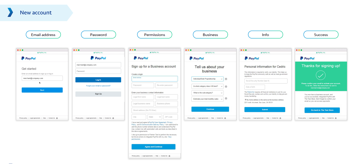 PayPal Merchant Onboarding with creating a new PayPal merchant account