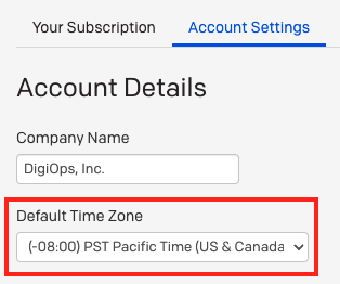Default Time Zone set to "PST Pacific Time"