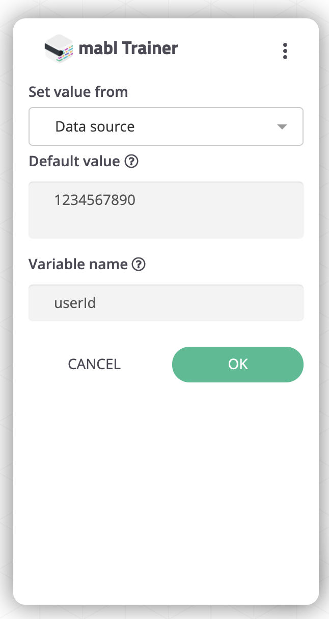 Creating a data-driven variable named "userId"