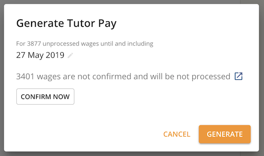 Figure 382. Generating tutor pay screen