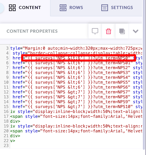 Replacing NPS survey URLs in email template HTML editor
