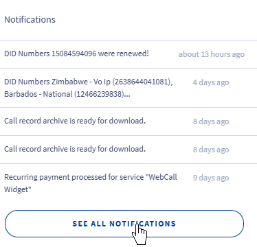 Screenshot of the Notifications window