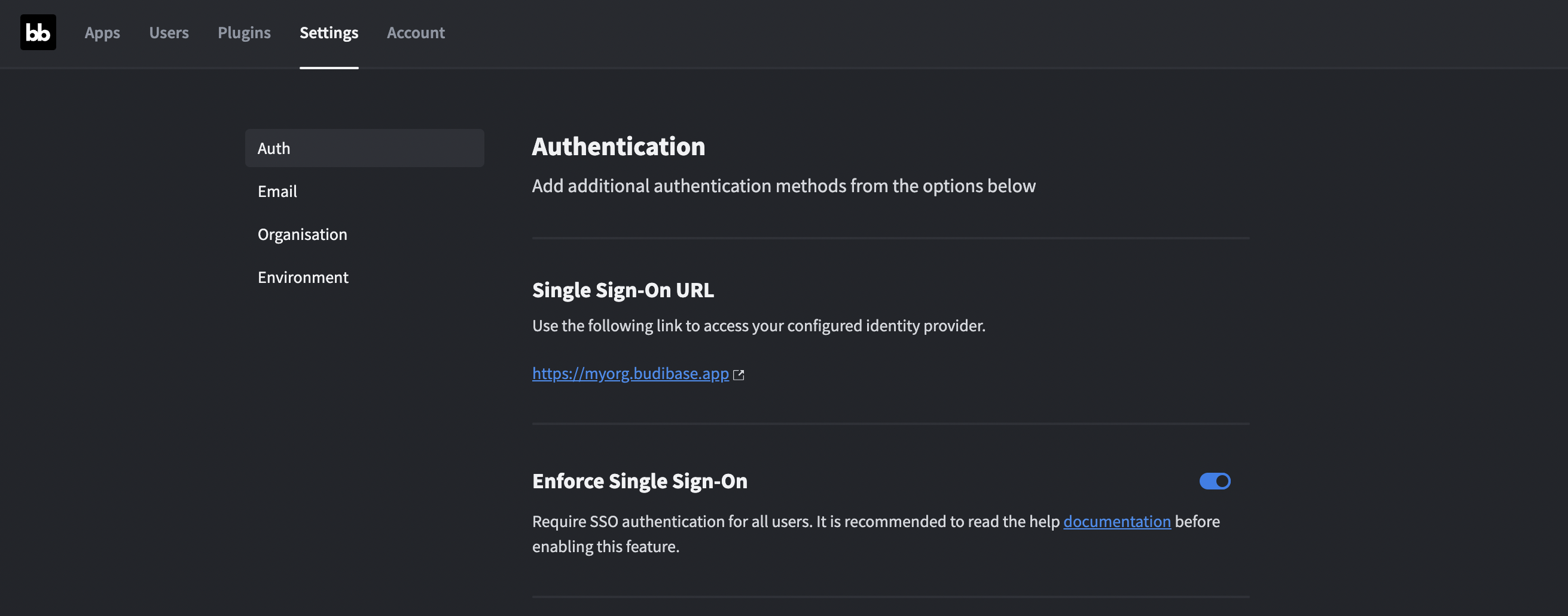 Enforce SSO in the Auth settings