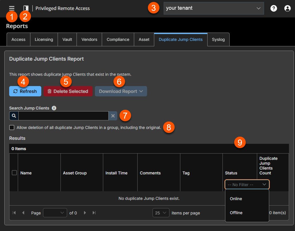 An image of the Duplicate Jump Clients report page.