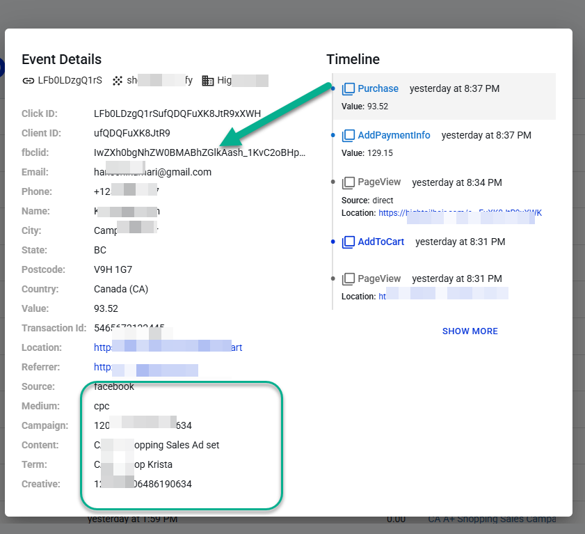 AnyTrack will include the fbclid in the attribution