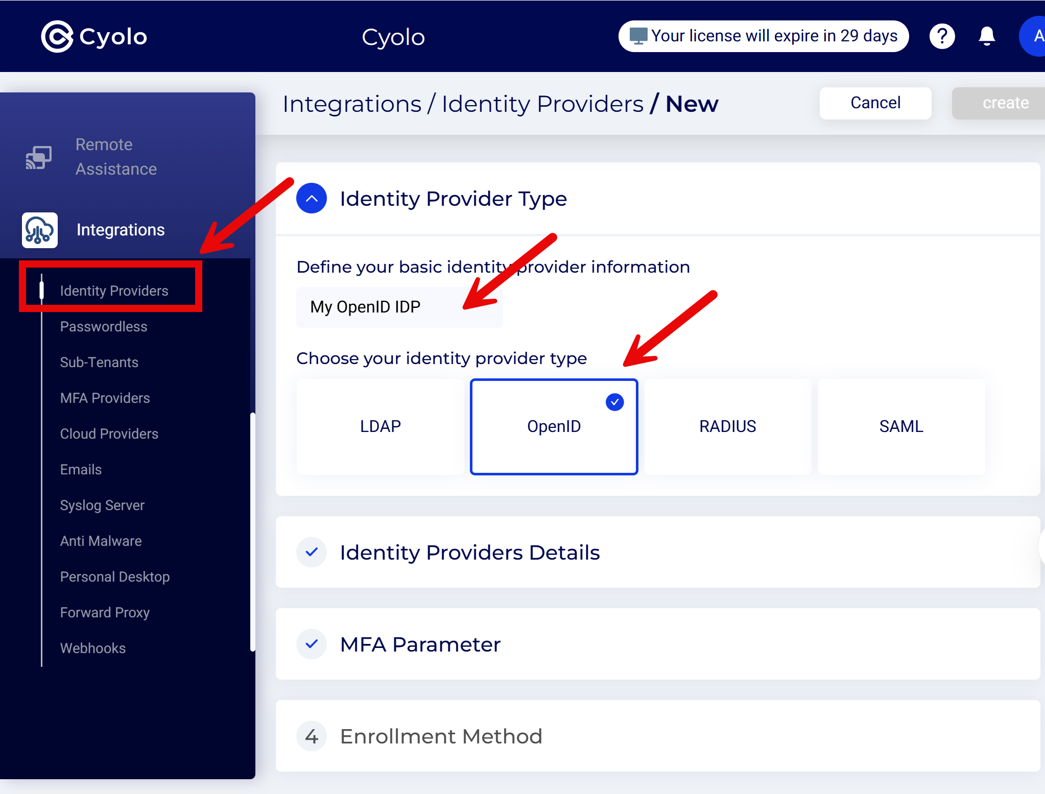 OpenID tile selection