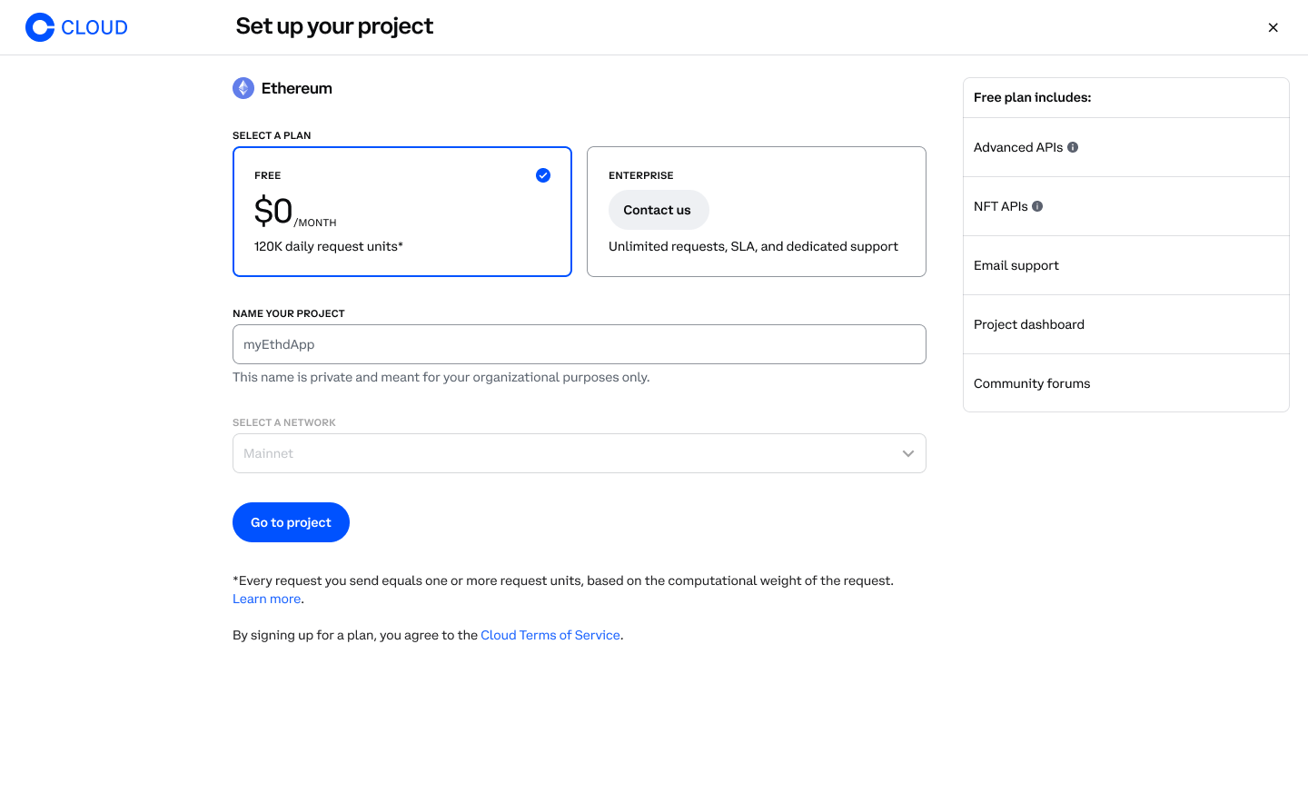 Create a project screen