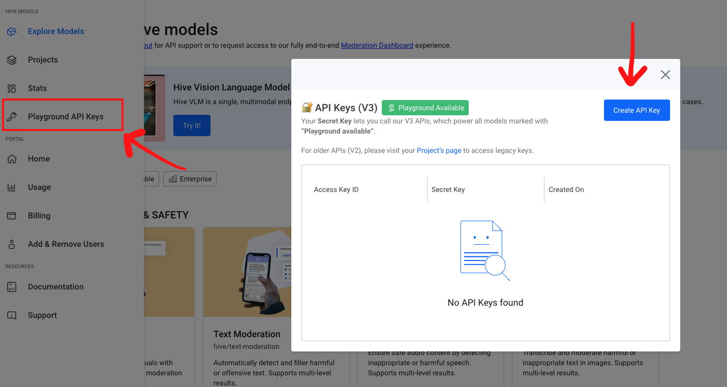 Click '+' to create a new API Key