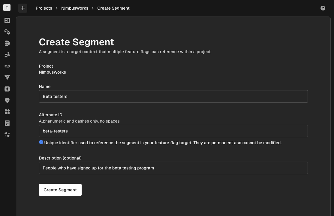 Create segment form