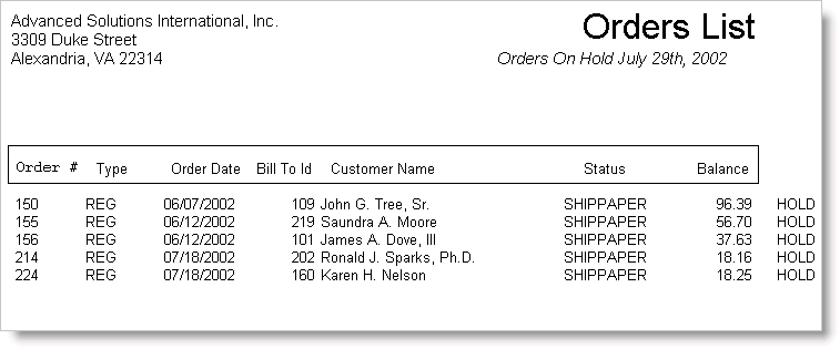 Desktop: Orders > Generate reports > Order Status > Orders on Hold, and click Run