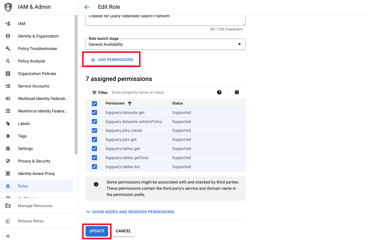 FIG 2. - Assigning permissions to a GCP IAM Role and Creating it